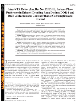 Intravta Deltorphin, but Not DPDPE, Induces Place Preference in Ethanoldrinking Rats