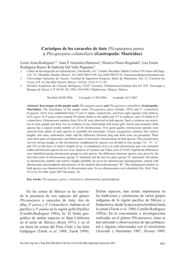 Cariotipos De Los Caracoles De Tinte Plicopurpura Pansa Y Plicopurpura Columellaris (Gastropoda: Muricidae)