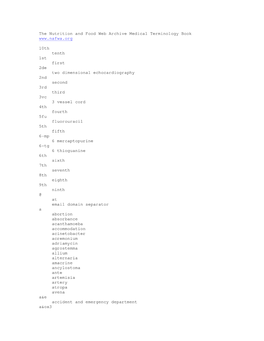 The Nutrition and Food Web Archive Medical Terminology Book