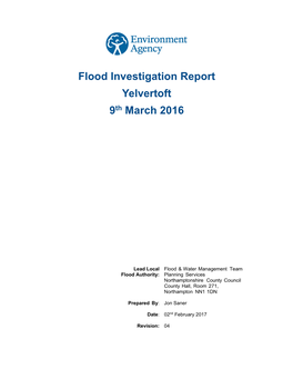 Flood Investigation Report Yelvertoft 9Th March 2016