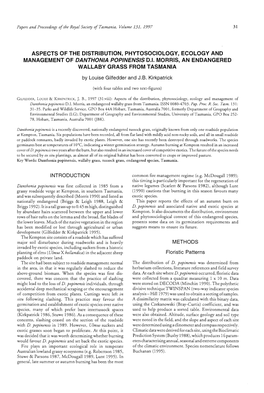 Aspects of the Distribution, Phytosociology, Ecology and Management of Danthonia Popinensis 0.1. Morris, an Endangered Wallaby Grass from Tasmania