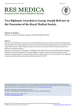Two Diplomas Awarded to George Joseph Bell Now in the Possession of the Royal Medical Society