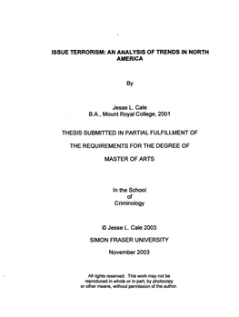 Issue Terrorism: an Analysis of Trends in North America