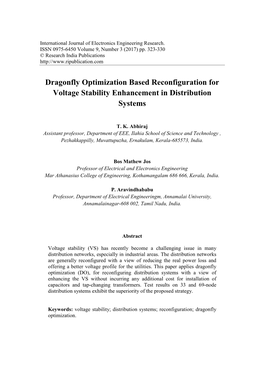 Dragonfly Optimization Based Reconfiguration for Voltage Stability Enhancement in Distribution Systems
