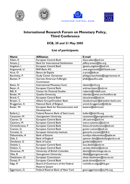 International Research Forum on Monetary Policy, Third Conference