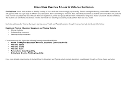 Circus Class Overview & Links to Victorian Curriculum