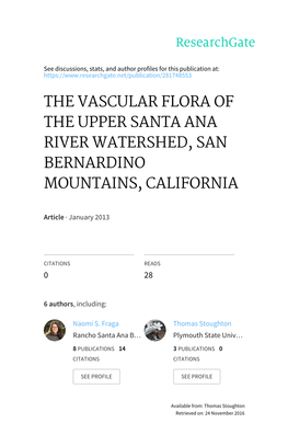 The Vascular Flora of the Upper Santa Ana River Watershed, San Bernardino Mountains, California