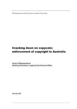 Enforcement of Copyright in Australia And, in Particular, On