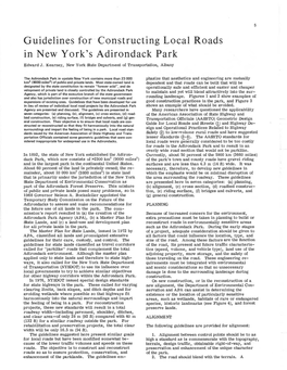 Guidelines for Constructing Local Roads in New York's Adirondack Park Edward J