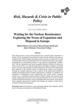 Waiting for the Nuclear Renaissance: Exploring the Nexus of Expansion and Disposal in Europe