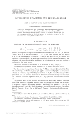 Categorified Invariants and the Braid Group