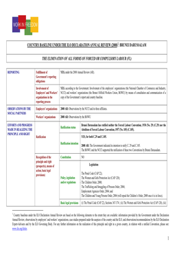 Country Baseline Under the Ilo Declaration Annual Review (2008)1: Brunei Darussalam