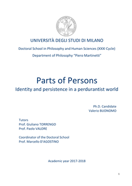 Parts of Persons Identity and Persistence in a Perdurantist World