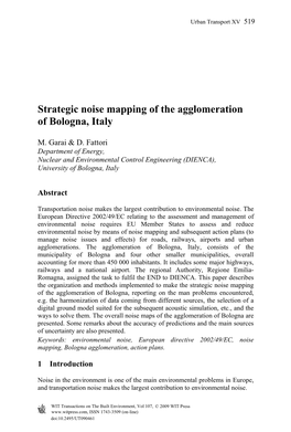 Strategic Noise Mapping of the Agglomeration of Bologna, Italy