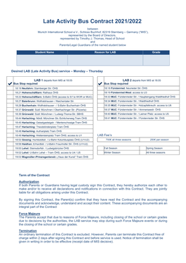 Late Activity Bus Contract 2021/2022