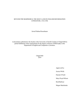 Beyond the Bosphorus: the Holy Land in English Reformation Literature, 1516-1596