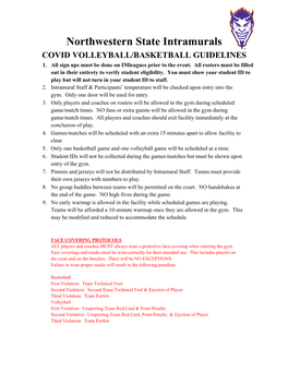 Northwestern State Intramurals COVID VOLLEYBALL/BASKETBALL GUIDELINES 1