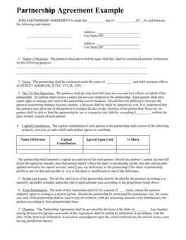 Partnership Agreement Example