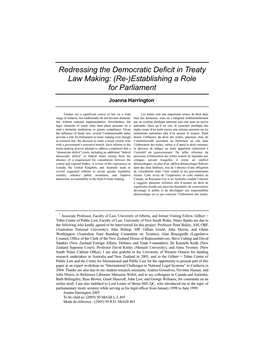 Redressing the Democratic Deficit in Treaty Law Making: (Re-)Establishing a Role for Parliament