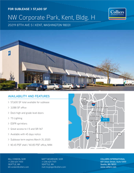 NW Corporate Park, Kent, Bldg. H 20219 87TH AVE S | KENT, WASHINGTON 98031