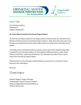 Source Water Protection First Annual Progress Report
