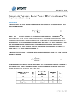 Measurement of Fluorescence Quantum Yields on ISS Instrumentation Using Vinci Yevgen Povrozin and Ewald Terpetschnig