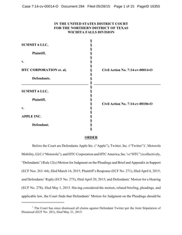 In the United States District Court for the Northern District of Texas Wichita Falls Division