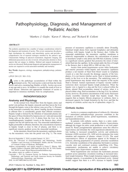 Pathophysiology, Diagnosis, and Management of Pediatric Ascites