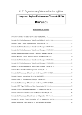 Integrated Regional Information Network (IRIN): Burundi
