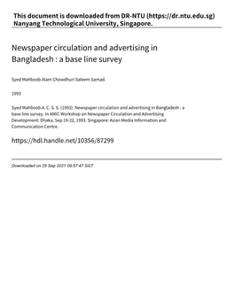 Newspaper Circulation and Advertising in Bangladesh : a Base Line Survey