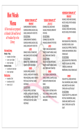 Hot Meals Menu