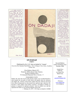 ON DADAJI PART I Second Edition Published by Sri A.N