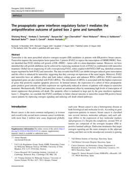 The Proapoptotic Gene Interferon Regulatory Factor-1 Mediates the Antiproliferative Outcome of Paired Box 2 Gene and Tamoxifen