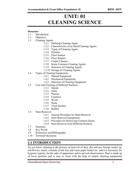 Unit: 01 Cleaning Science