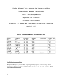 Mardon Skipper Site Management Plans