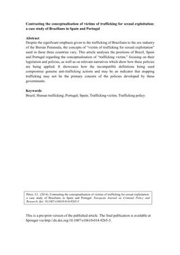 Contrasting the Conceptualisation of Victims of Trafficking for Sexual Exploitation: a Case Study of Brazilians in Spain and Portugal