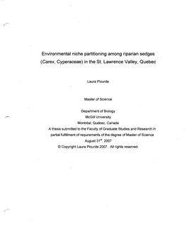 Environmental Niche Partitioning Among Riparian Sedges {Carex, Cyperaceae) in the St. Lawrence Valley, Quebec