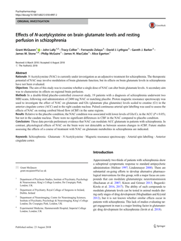 Effects of N-Acetylcysteine on Brain Glutamate Levels and Resting Perfusion in Schizophrenia