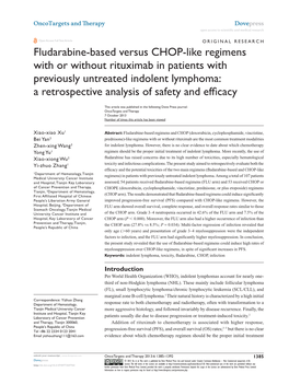 Fludarabine-Based Versus Chop-Like Regimens with Or Without Rituximab in Patients with Previously Untreated Indolent Lymphoma