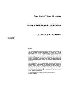 Opencable™ Specifications Opencable Unidirectional Receiver