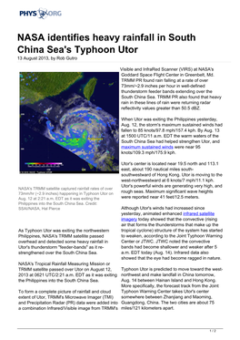 NASA Identifies Heavy Rainfall in South China Sea's Typhoon Utor 13 August 2013, by Rob Gutro