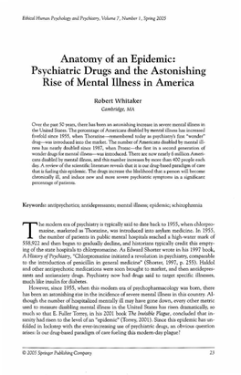 Anatomy of an Epidemic: Psychiatric Drugs and the Astonishing Rise of Mental Illness in America