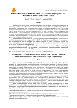 Natural Durability of Narrow Leaved Ash (Fraxinus Angustifolia Vahl.) Wood from Planted and Natural Stands