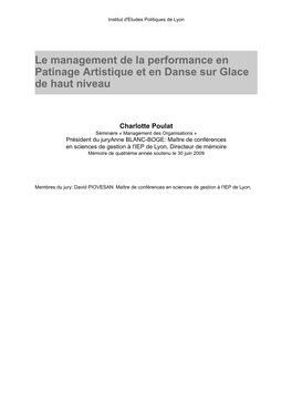 Le Management De La Performance En Patinage Artistique Et En Danse Sur Glace De Haut Niveau