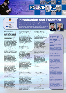 Introduction and Foreword Welcome to the Humberside Policing Plan 2012-16