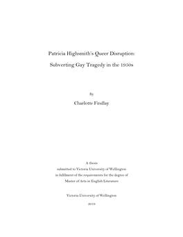 Patricia Highsmith's Queer Disruption: Subverting Gay Tragedy in the 1950S