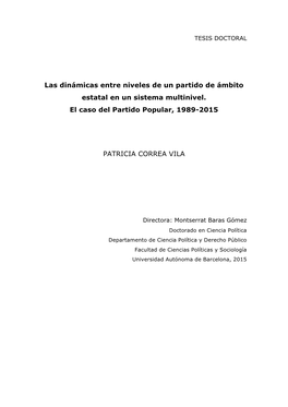 Las Dinámicas Entre Niveles De Un Partido De Ámbito Estatal En Un Sistema Multinivel