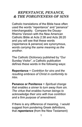 Repentance, Penance, & the Forgiveness of Sins