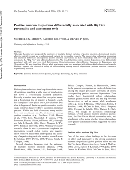 Positive Emotion Dispositions Differentially Associated with Big Five Personality and Attachment Style