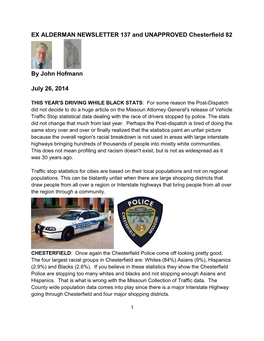EX ALDERMAN NEWSLETTER 137 and UNAPPROVED Chesterfield 82 by John Hofmann July 26, 2014